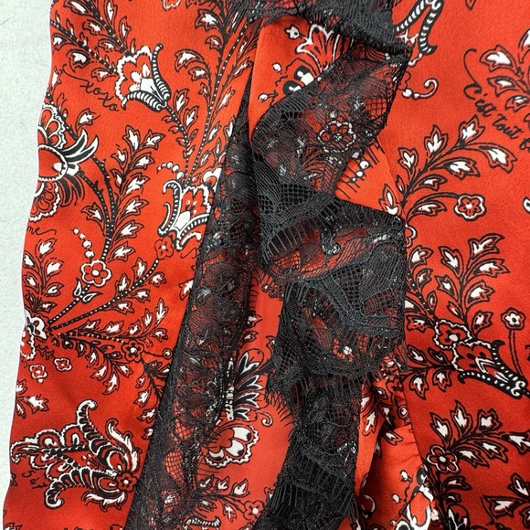 Cinq A Sept Womens Silk Floral Lace Trim Midi Dress Red Black Size XS 0 Elegant - Picture 8 of 14